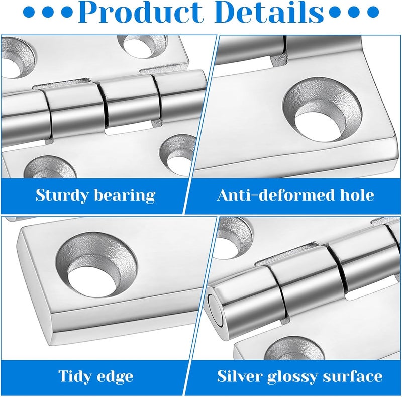 Lemecima 6 Pack 316 Stainless Steel Hinges Marine Grade (2" × 2" or 1-1/2" × 1-1/2" Heavy Duty Boat Hatch Hinge Casting Cabinet Door Hinge - Image 3